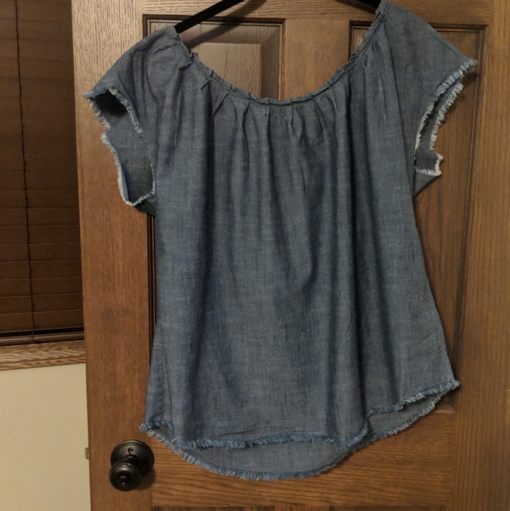 Blue chambray tie back shirt